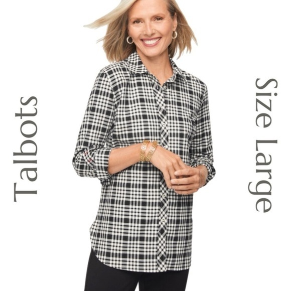 Talbots - Pencil Plaid Button Front Shirt - Size Large - Picture 1 of 7